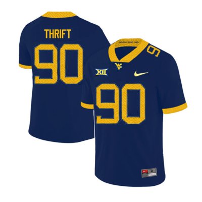 Men's West Virginia Mountaineers NCAA #90 Brenon Thrift Navy Authentic Nike 2019 Stitched College Football Jersey BL15C78CX